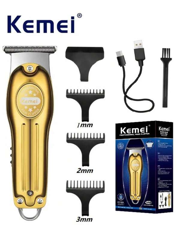 Kemei Cortadora de pelo inalámbrica para hombres profesional KM-679, afeitadora eléctrica mini para hombres, recortadora de barba eléctrica, kit de aseo y afeitado, cortadora de pelo, afeitadoras inalámbricas para hombres calvos, regalo de cumpleaños para hombres con carga USB tipo C