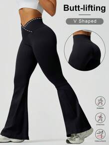 Women's Fashion Cross Waist Yoga Pants, Peach Butt Outdoor Hiking Sports Leggings