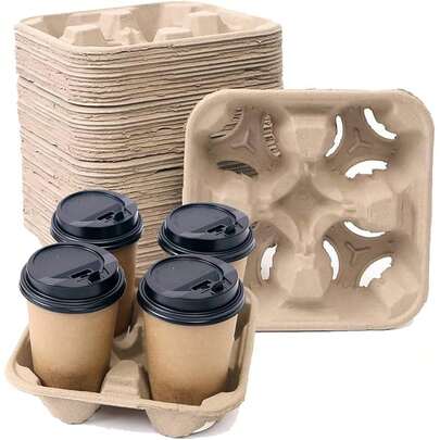 HOT BARGAINS 90 X Disposable 4 Cup Carry Trays Takeaway Carrier Cup Holders Cardboard Tea Coffee