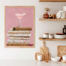 Tranh treo tường hình chồng sách màu hồng, tranh sơn dầu trên vải bố, poster cocktail Martini màu pastel, trang trí hoa văn cổ điển, thích hợp cho phòng khách, phòng ngủ, quán bar, ký túc xá, quà tặng cho người yêu sách, có khung hoặc không khung. - Nhiều màu - Xem 5