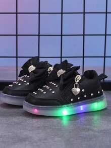 MGO Kidss MGO Kids 2025 Wiosna i Jesień Nowe Buty Księżniczki z Kokardką i Kryształkami, Buty Płaskie, Buty Studenckie, Buty Dziecięce w Wieku 1-6 Lat, Buty Codzienne, Buty Sportowe, Buty Świecące