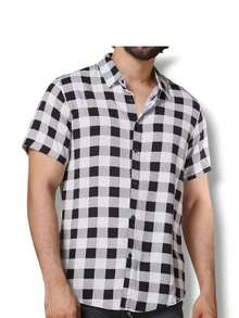New Men's Short Sleeve Social Plaid Shirt - Black and White - View 1
