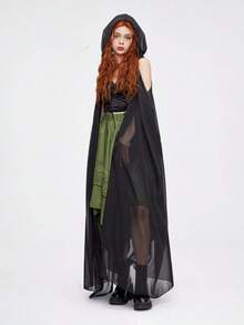 一件雪纺连帽斗篷，绿/黑色，适合派对、摄影、精灵装扮、万圣节、节日聚会、酒吧等场合。 - 彩色 - 查看 6