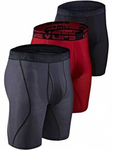 Men's Cool Dry Mesh Boxer Trunks 6-Inch Briefs, 3-Pack - 9吋(黑色/炭灰色/紅色) - 查看 1