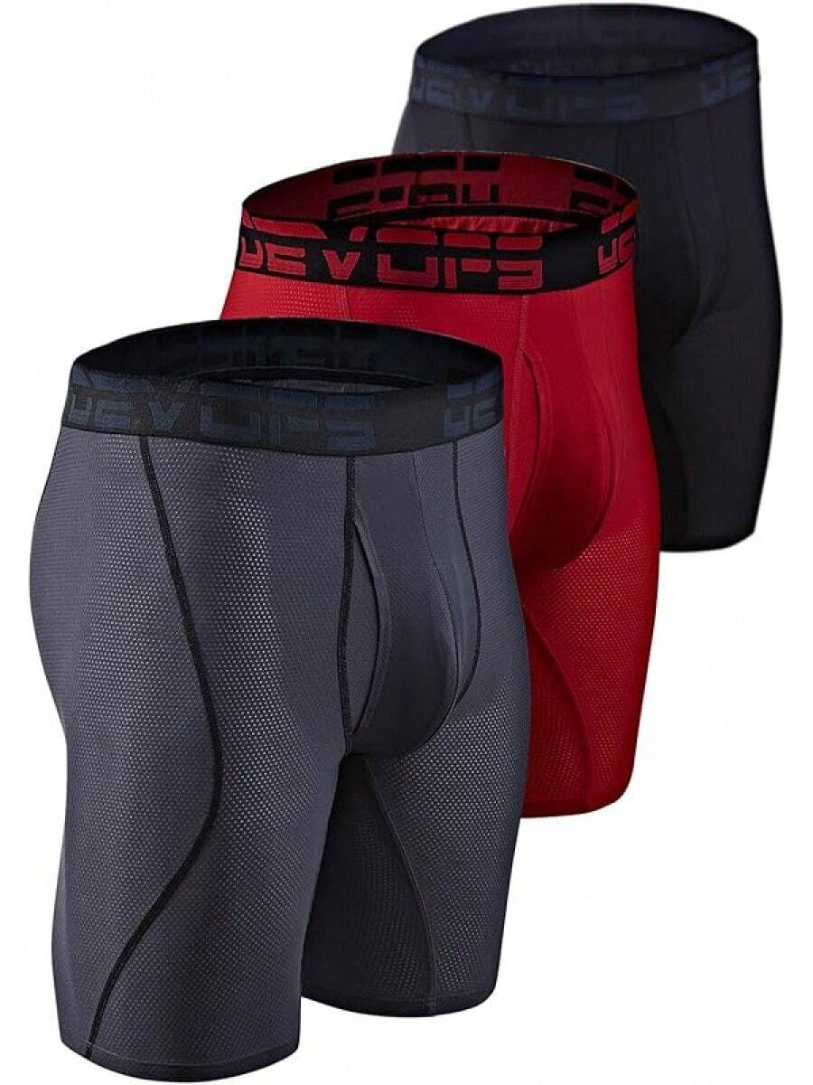 Men's Cool Dry Mesh Boxer Trunks 6-Inch Briefs, 3-Pack - 9吋(黑色/炭灰色/紅色) - 查看 1