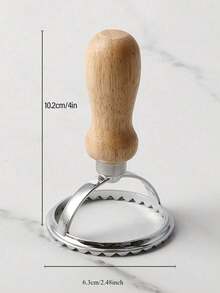 Madebyblanc 1pc Round Dumpling Mold, Wooden Handle Dough Press Mold For Kitchen