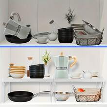 1 Piece Stackable Kitchen Storage Rack, Multi-Purpose Folding Open Storage Rack, Dorm Room Countertop Iron Tiered Shelf, Desktop Storage Rack Organizer Cabinet Compartment Divider, Rust Resistant, For Cabinets And Counters, Expandable, No Electricity Required