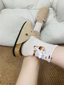 1/5 双舒适有趣的倒置猫球绒球中筒袜，适合所有季节，秋季