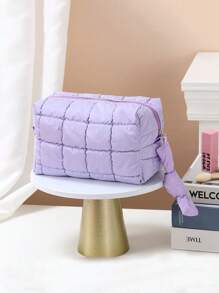 1 件绗缝羽绒化妆包时尚加厚化妆包绗缝刺绣菱形网格化妆包休闲手拿包保暖迷你包化妆品收纳包化妆品收纳包迷你袋旅行化妆包适用于圣诞节礼物、朋友礼物、礼物、母亲节礼物、优雅舞会包