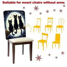 1 Stück/4 Stücke/6 Stücke/10 Stücke Halloween Katze unter dem Mond Muster Kurz-Plüsch Stuhlbezug, abnehmbarer Kurz-Plüsch Material Stuhlschutz Überzug, geeignet für alle Jahreszeiten, Feiertags-Dekor Stuhlbezug für Esszimmer, Wohnzimmer, Heim-Stühle mit Rückenschutz, passend für Esszimmer, Büro, Wohnzimmer, Hotel und Heimdekoration