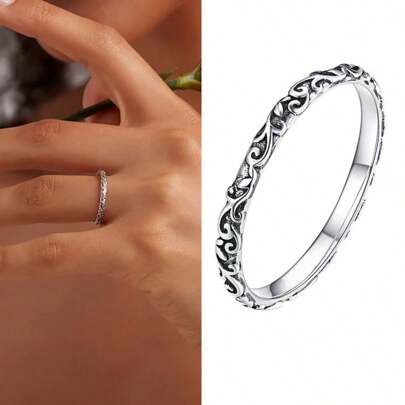 1 pièce Bague en argent sterling 925 à nœud celtique, bague à motif de vigne vintage, fine bande empilable, bague irlandaise pour le pouce pour femmes