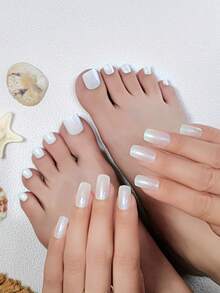 Bộ 48 móng tay giả phủ toàn bộ, đầu móng tay vuông dài vừa phải với móng chân vuông ngắn, bộ làm móng tay lấp lánh Aurora màu trắng kèm 1 dũa móng tay và 2 miếng đệm móng tay hai mặt, thích hợp cho bé gái và phụ nữ, tuyệt vời cho các ngày lễ như Ngày lễ tình nhân, Lễ Phục sinh, Ngày của mẹ, Giáng sinh - trắng - Xem 4