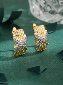 1 Pair High-Quality European & American Cubic Zirconia Copper 18K Plated Letter X Starry Sky Fashion Personalized Earrings, Gift For Women, Everyday Wear