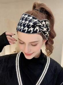 1 件高品质千鸟格印花针织头带，宽打结弹性发带，适合女士，适合户外、运动、街头、度假，适合隐藏白发，防风，是情人节、感恩节、学校用品、大学、头带的最佳礼物 - 咖啡棕 - 查看 3