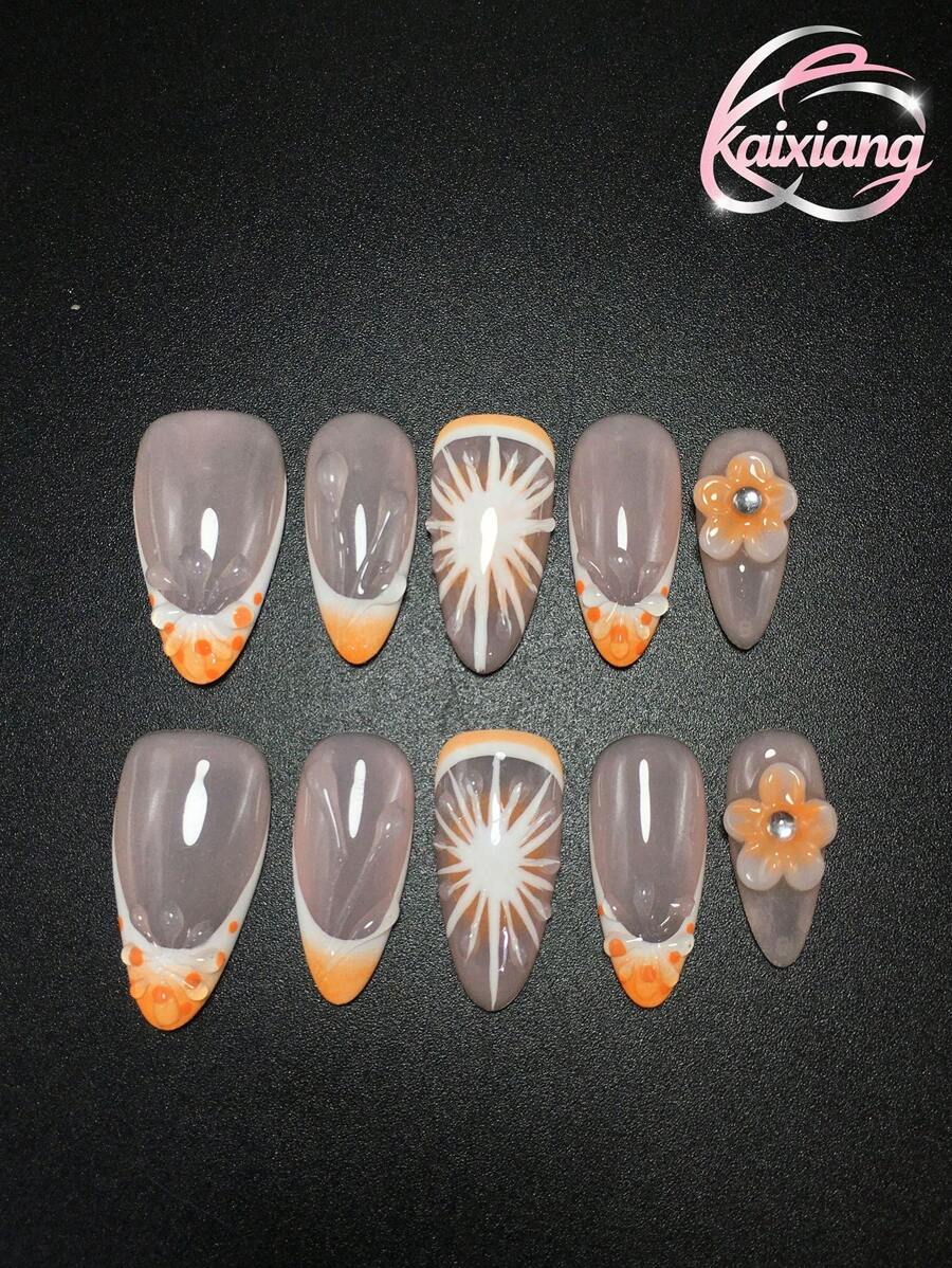 Set di 10 pezzi di unghie a mandorla Y2K realizzate a mano, con design nude rosa, ali di farfalla nere tridimensionali, punti intagliati multicolore e fiori sfumati. 3 misure adatte per arte di unghie estiva, ideali per feste, balli e uso quotidiano, con strumenti per applicazione inclusi.