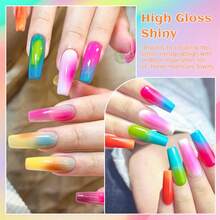 MEET ACROSS 9 Colors Nail Polish Set With 3 Painting Brushes, 8 Sponge Blocks, Neon Gradient Dip Powder, Suitable For Tie Dye Nails, Nail Art Design And Nail Salons - 彩色 - 查看 8