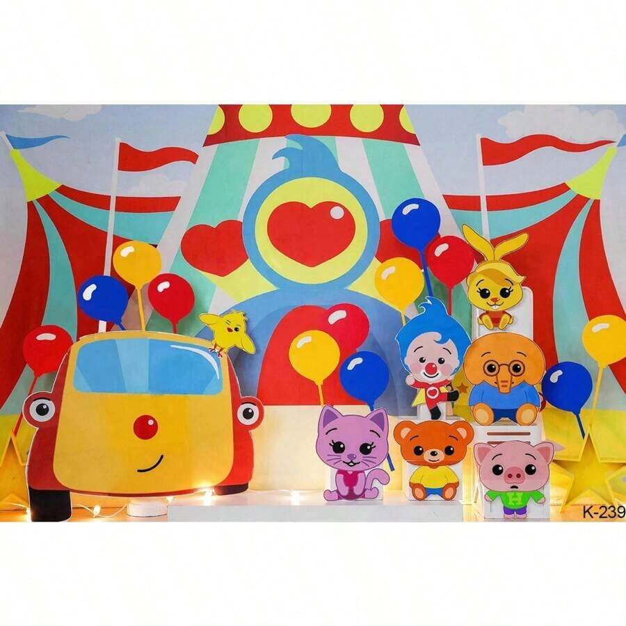 Cartoon Cute Kids Boys 1st Birthday Party Backgrounds Bunting Animals Payaso Plim Plim Theme Photography Backdrops - 樣式 2 - 查看 1