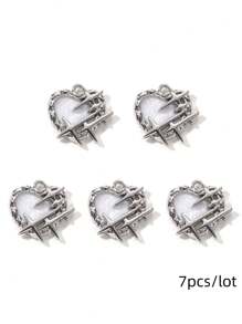 7/14 件随机 Y2K 风格白色吊饰类型包括心形和蝴蝶结吊坠、DIY 项链、手链和耳环配件材料 - 白色 - 查看 11