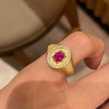 1 pièce Bague antique brossée avec strass œuf de pigeon exquis