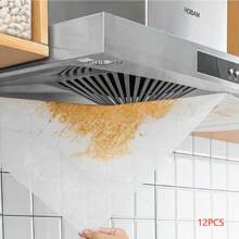 12 Pieces Of Oil Absorbing Range Hood Filter Membrane - Keep The Kitchen Clean And Odorless (Stickers Included)