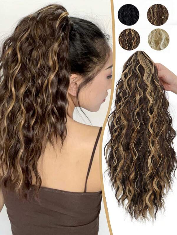 Claw Ponytail Extensions Bohemian Long Wavy Bouncy Curls Hair Ponytail For Women Light And Fluffy Multi-Layer Multi Color Clip Extensions Naturally Soft Synthetic Hair Patches Light Brown/Gold
