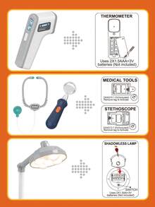 儿童医生和护士角色扮演玩具套装，医生和护士服装，牙科医疗车，牙套，听诊器，体温枪，心电图监测仪，医疗工具，迷你套件，男孩和女孩学习医学知识，克服心理恐惧，模拟场景玩具，教育医生和护士游戏玩具，课堂娱乐，生日礼物 - 彩色 - 查看 9