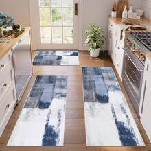 Pauwer Kitchen Mats For Floor 3 Piece Set Boho Non Slip Kitchen Rugs Washable Farmhouse Kitchen Floor Mats Thick Long Kitchen Throw Area Rug Carpet Runner For Hallway Laundry Bathroom - Màu xanh lam - Xem 1