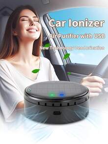 1pc Car Air Purifier, USB Powered Auto Air Freshener, Compact Portable Design, 3-In-1 Deodorizer, Dust Removal, Quiet Operation, Freshens Car Interior, Eliminates Odors Like Smoke, Food, Mold - Black - View 2