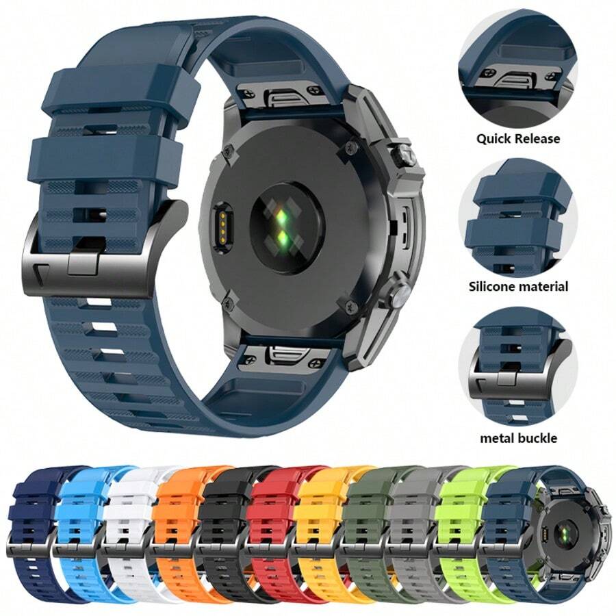 شريط ساعة مناسب سريع التركيب متوافق مع Garmin Tactix 8 47/51 مم، Descent G2/Mk3i 51 مم، Fenix 8 51/47 مم، 7X/7Pro/6X/6pro/5X/5plus، سوار سيليكون ناعم رياضي متوافق مع Quatix 5/6/7، Epix Pro 51 مم، Tactix7 AMOLED، Enduro3 2، Forerunner 955 965 بمقاسات 22/26 مم. - A - مشاهدة 1