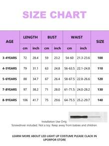 UPORPOR 女童万圣节发光公主裙、儿童派对裙、同步音乐、应用程序远程控制、万圣节角色扮演服装、带皇冠、魔杖、假发、手套、项链（不含电池）