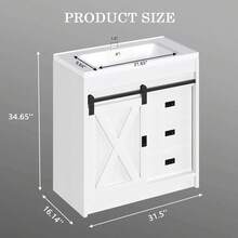 31" Farmhouse Bathroom Vanity With Sink Combo, Freestanding Cabinet With 2 Drawers & Sliding Barn Door, Small Bathroom Storage, White/Grey/Dark Grey/Dark Oak - 白色 - 查看 2