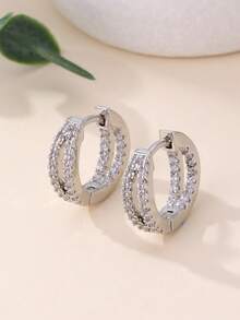 1 件/2 件时尚全锆石圆形耳环，女士优雅耳环，中性简约高端耳环，沙特国庆节礼物，万圣节珠宝，圣诞节礼物<厂家直销>