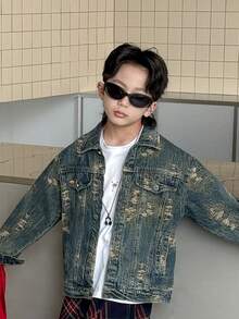 Giacca di jeans con vestibilità ampia per ragazzi, adatta per uso casual, scolastico e all'aperto, autunnale