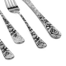 WAYDEKO Stainless Steel Flatware Set Knives Forks Spoons Set, Lasered Vintage Paisley /Seashell/Snowflakes Pattern Design, Mirror Polish And Dishwasher Friendly Black,Blue,Colorful Silverware Set, Cutlery Set,Stainless Steel Halloween Black Flatware Set Knives Forks Spoons Set