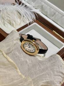 1件女士椭圆形罗马数字休闲优雅石英腕表，适合日常佩戴 - 黑色 - 查看 6