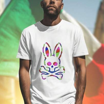T Shirt Uomo Colorful Bunny Skull and Crossbones Maglietta Estiva Casual Cotone Stampa Creativa Idea Regalo Amici Streetwear Moda  Offerta Imperdibile