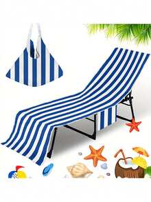 1 件夏季条纹沙滩椅套 - 速干超柔软纤维，带口袋，适合泳池、旅行和度假配件，可机洗，沙滩椅套