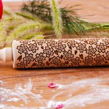 1pc 13.7-Inch Wooden Rolling Pin With Sunflower, Butterfly, Rose, Cherry, Flower Patterns, Suitable For Biscuit And Baking Imprint Molds, Great For Parties, Weddings, Festivals, Exhibitions And Gifts - Wood Color - View 11