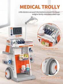 儿童医生和护士角色扮演玩具套装，医生和护士服装，牙科医疗车，牙套，听诊器，体温枪，心电图监测仪，医疗工具，迷你套件，男孩和女孩学习医学知识，克服心理恐惧，模拟场景玩具，教育医生和护士游戏玩具，课堂娱乐，生日礼物 - 彩色 - 查看 8