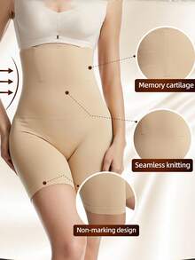 1pc High Waist Shaping Women's Underwear, Including Abdomen & Buttock Lifting Panty, Waist Cinching & Buttock Lifting Panty, And Slimming Shaping Panty - Apricot - View 3