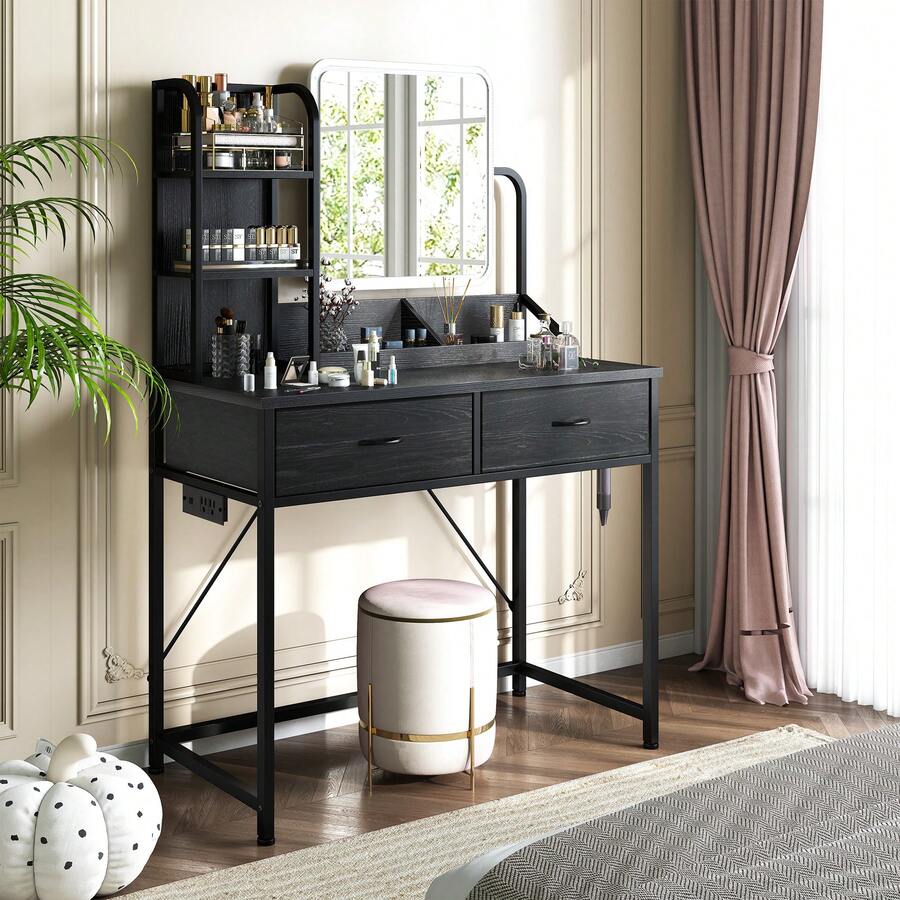 Vanity With Mirror And Lights, Makeup Vanity Desk With Drawers & Power ...