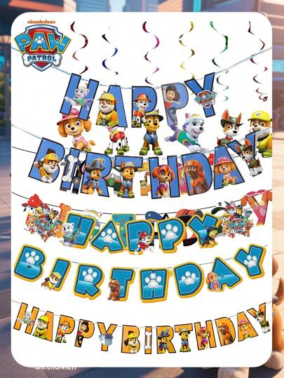 6/13/19pcs Paw Patrol Theme Happy Birthday Banner, Spiral Balloons, Party Decorations, Chase Flag Hanging Spiral Decor, Party Atmosphere Decor, Perfect Party Decorations, Home Decor, Perfect Room Decor, Christmas & Valentine's Day Gift, Ideal Friend Gift For Birthday Celebration, Souvenirs, Women's Gifts, Cute Aesthetics, Valentine's Day, Gifts, Decorations, Home Decor, Valentine's Day Gifts