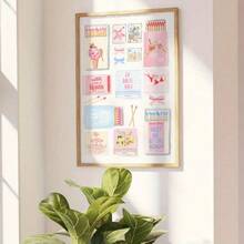 1 幅 Coastal Matchbox 粉彩墙面艺术画复古火柴盒帆布印刷画复古粉色火柴海报美学装饰适用于卧室、客厅、宿舍公寓墙壁装饰，无框