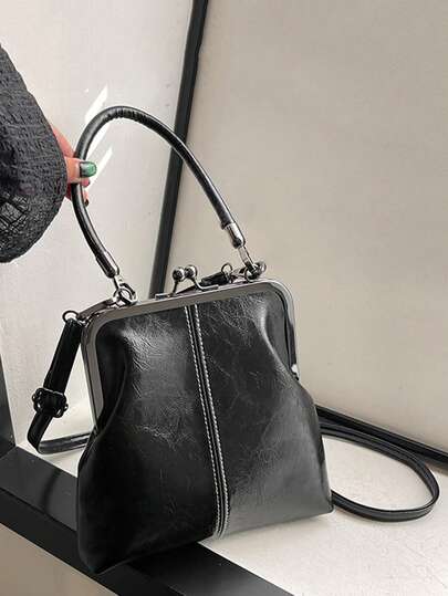 Yogodlns 优雅锁扣单肩包大容量复古简约风格斜挎包纯色 PU 皮革复古女士手提包多功能设计师单肩包 PU 皮革女士贝壳钱包斜挎包适合日常使用