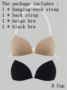 ideaCCSZ 1 Pc Triangle Cup Sticky Push Up Bra,Deep-V Design Breast Lift Self-Adhesive French Style Bras,Front Clasp Invisible Silicone Nipple Patches,With Neck Strap And Extension Buckle,Reusable For Bikini For Strapless Evening Dresses