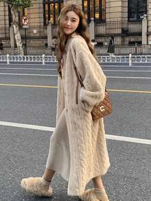 时尚新款女式仿皮草大衣，长款仿貂皮草夹克