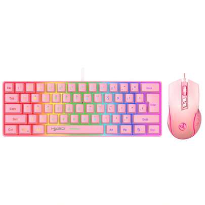Conjunto de teclado y ratón con cable HXSJ, teclado con cable de 61 teclas y retroiluminación colorida y ratón óptico con cable, adecuado para oficina en casa y juegos.
