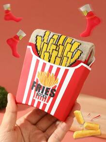 1 双高品质炸薯条袜，男女通用有趣可爱舒适袜子，适合所有季节，个性化彩色袜子增强家庭氛围，原宿嘻哈风格时尚袜子 - 彩色 - 查看 3