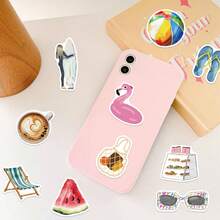50PCS Summer Stickers Beach Stickers Tropical Stickers Pool Stickers Vacation Stickers Happy Stickers Cartoon Stickers Vinyl Waterproof Stickers For Journaling Computer Scrapbook Luggage Water Bottle Phone - Multicolor - View 8