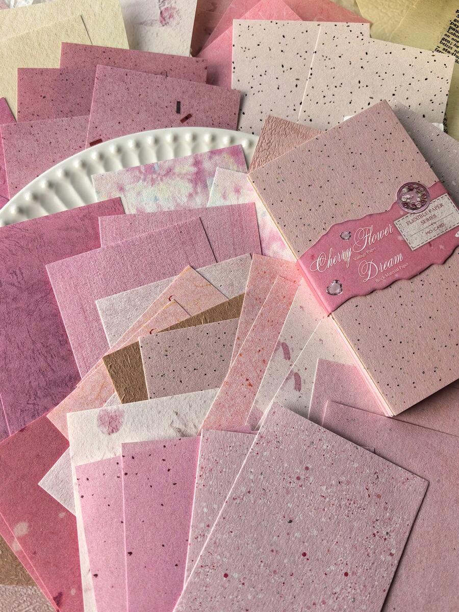 50pcs/Pack Romantic Pink Natural Texture Decorative Paper, DIY Scrapbooking Memo Pad - one-size - View 1